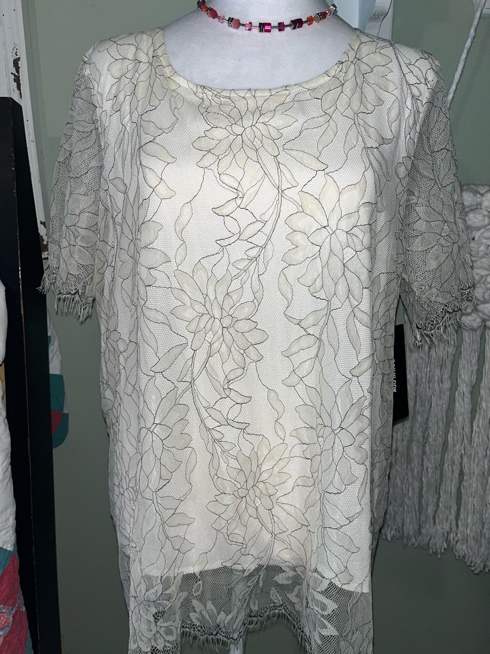 Cream Lace Overlay Women's Top